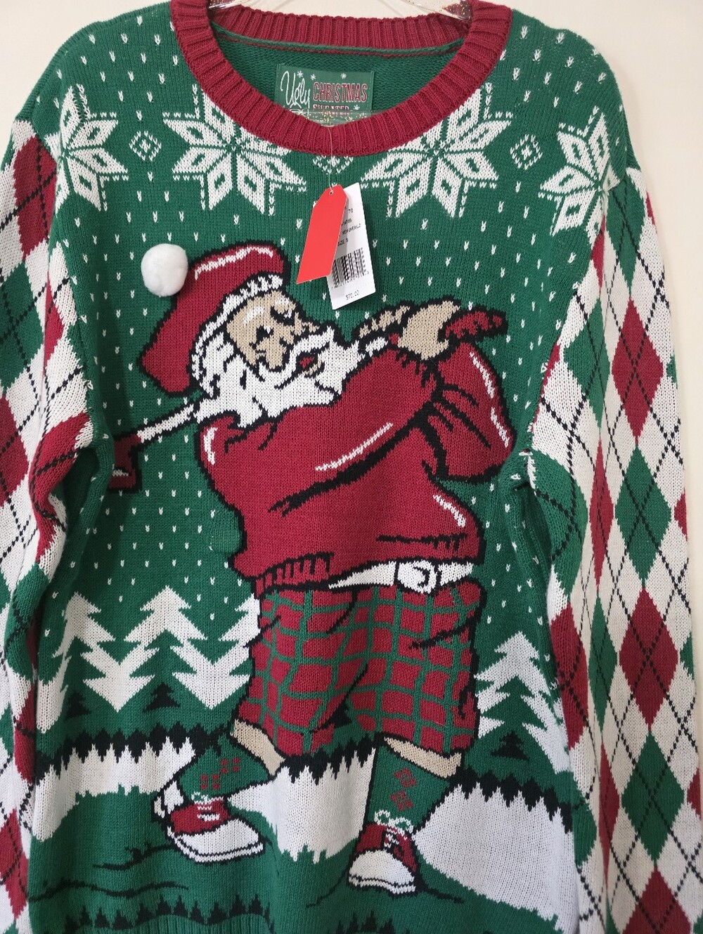 NWT Golf Santa Argyle Ugly Christmas Sweater Country Club Preppy Festive Small